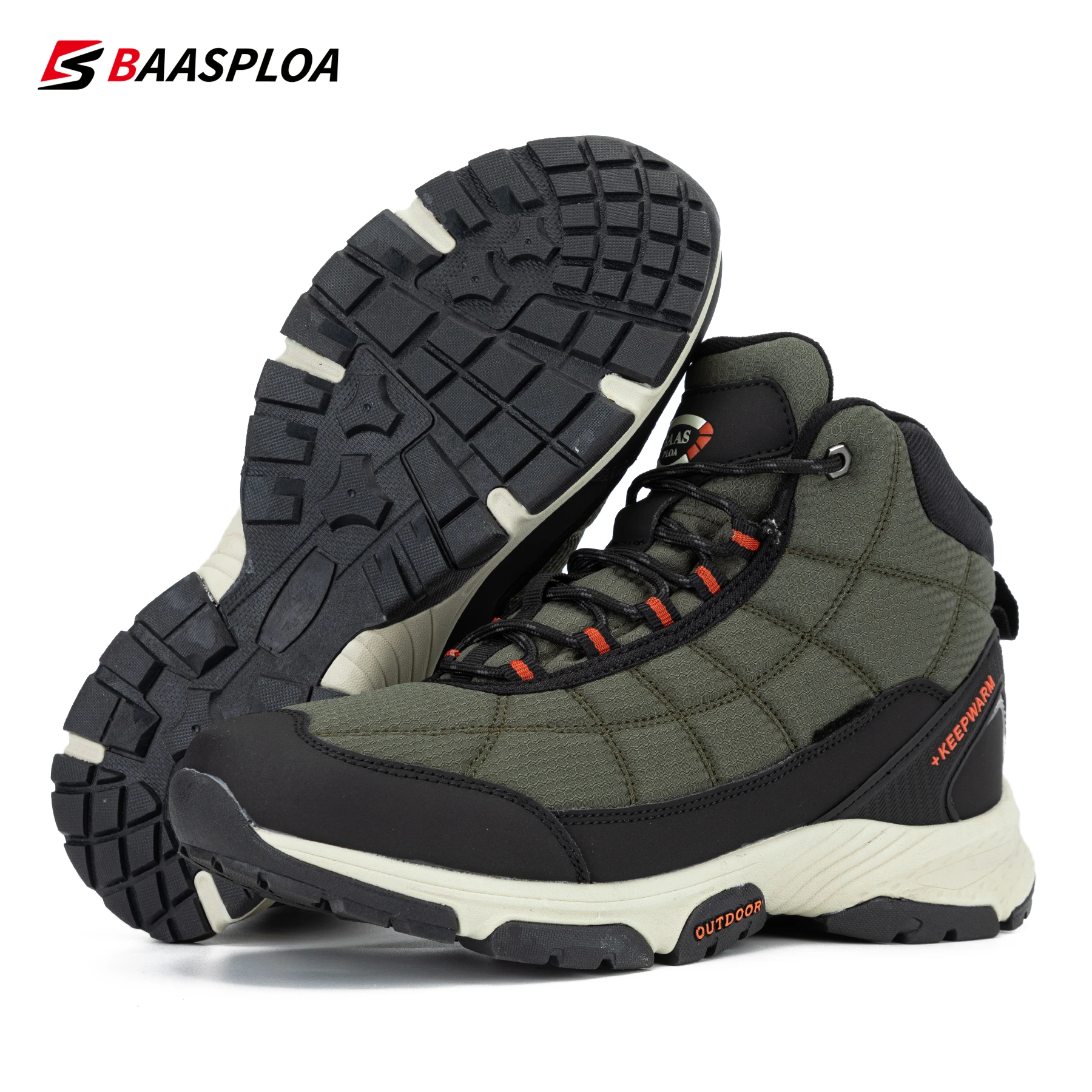 Baasploa Men's  Men's Thermal Boots Waterproof Outdoor Travel Hiking Shoes Warm Winter Sneakers Casual Walking Shoe Cotton Shoes