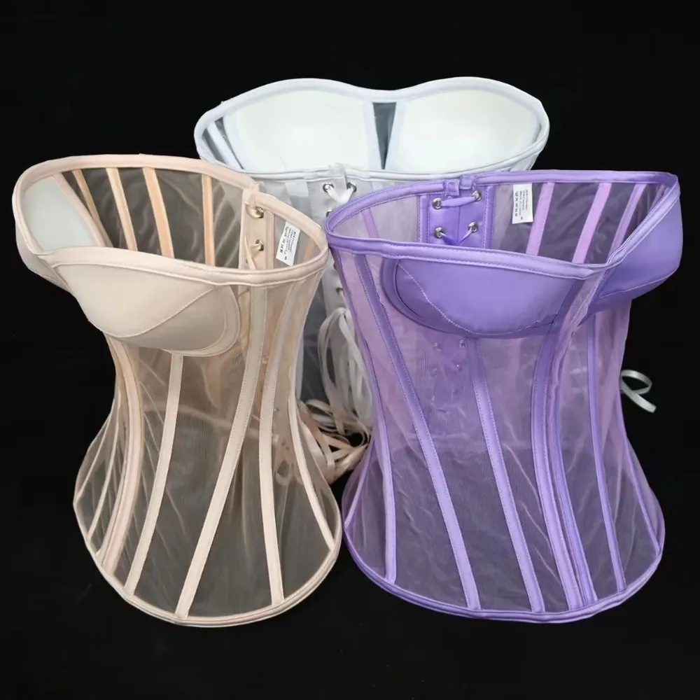 

Сексуальный топ без бретелек, корсет, бюстье с бюстгальтером, прозрачная сетка, свадебный формирователь тела, стройнее, на шнуровке