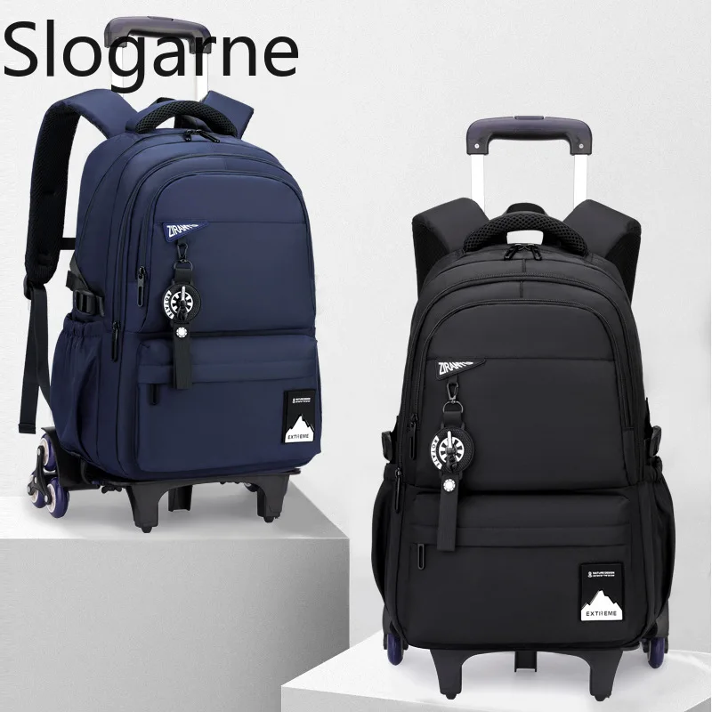 Students Wheeled School Bag Boys Trolley Bags for School Men Travel Backpack with Wheels Waterproof Large Capacity Luggage Bag