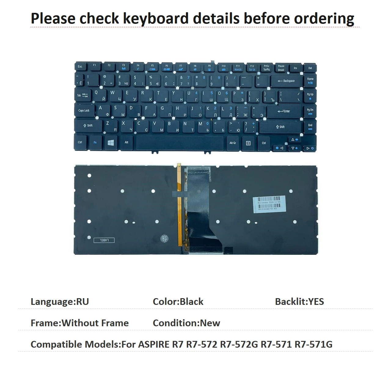 Nuevo teclado retroiluminado en idioma ruso para Acer ASPIRE R7 R7-572 R7-572G R7-571 R7-571G, teclado de repuesto para ordenador portátil