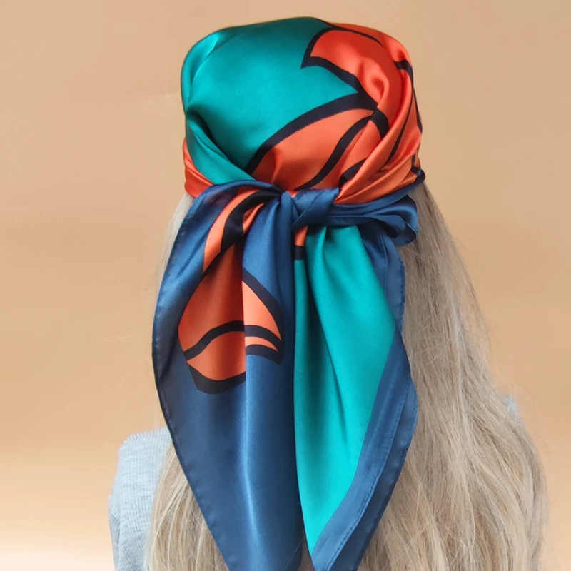 Women New Style Square Headscarf Luxury Sunscreen Beach Kerchief Popular Design 70X70CM Silk Hijab 2023 The Four Seasons Scarves image 5
