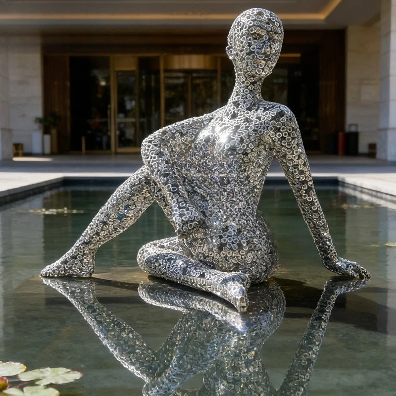 Stainless steel outdoor landscape sculpture community pool decoration display artwork hotel sculpture