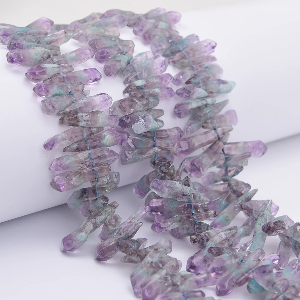 APDGG Natural Amethyst With blue quartz crystal side hole semi precious ston Loose Beads Jewelry Making DIY