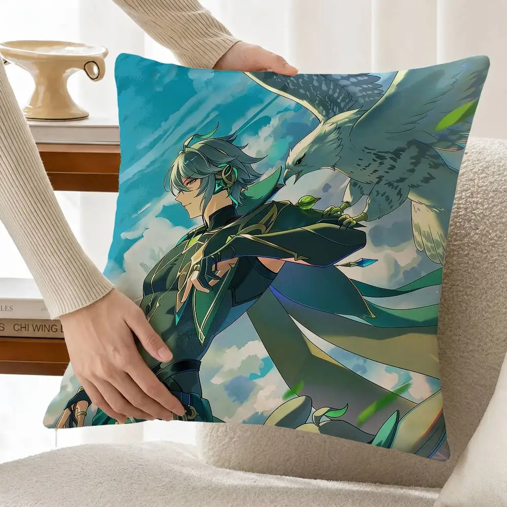 A-Alhaitham G-Genshin-I Customizable Square Cushion Cover Double Sided Print Pillow Case
