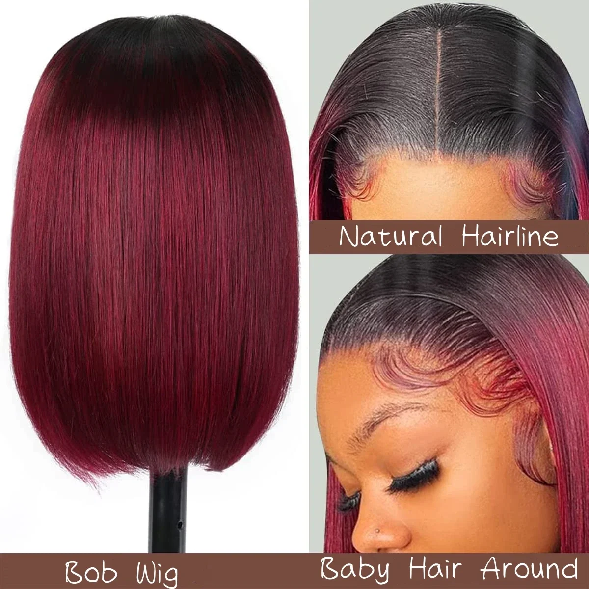 1B/99J Ombre Burgundy Lace Front Wigs Human Hair Short Bob 13x4 Lace Front Wig Pre Plucked Hairline 4x4 HD Lace Closure Wigs