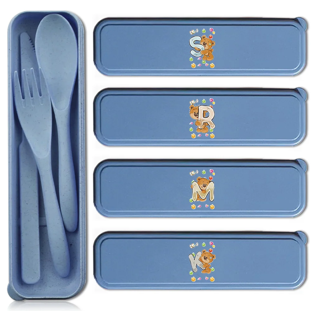 

Durable Wheat Straw Dinnerware Plastics Dinnerware 3Pcs Portable Plastics Fold Spoon Fork Knife Chopstick Bear Pattern