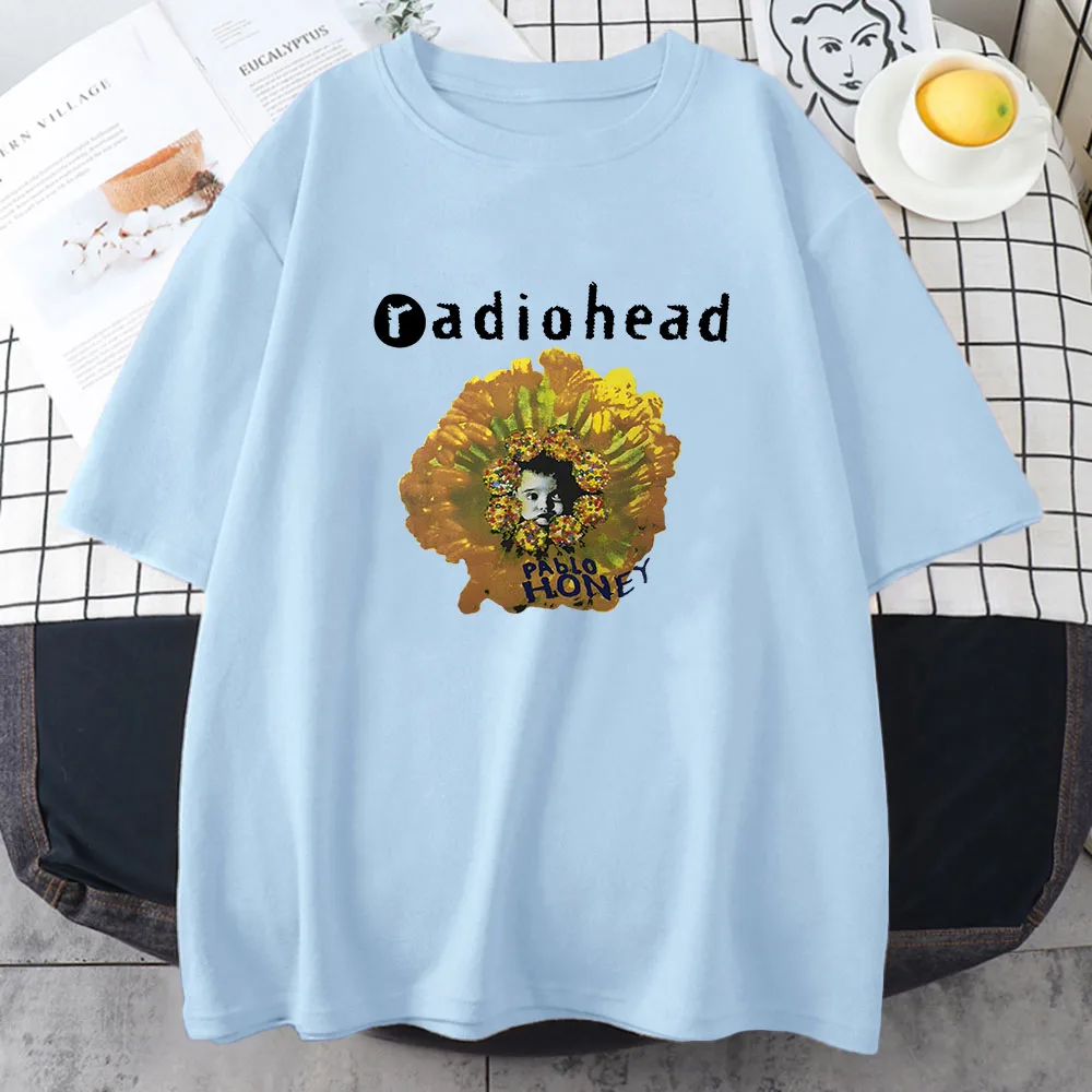 Radiohead-T-shirt en coton pour femme, avec bande de musique, impression graphique de dessin animé, vintage, hip hop, harajuku