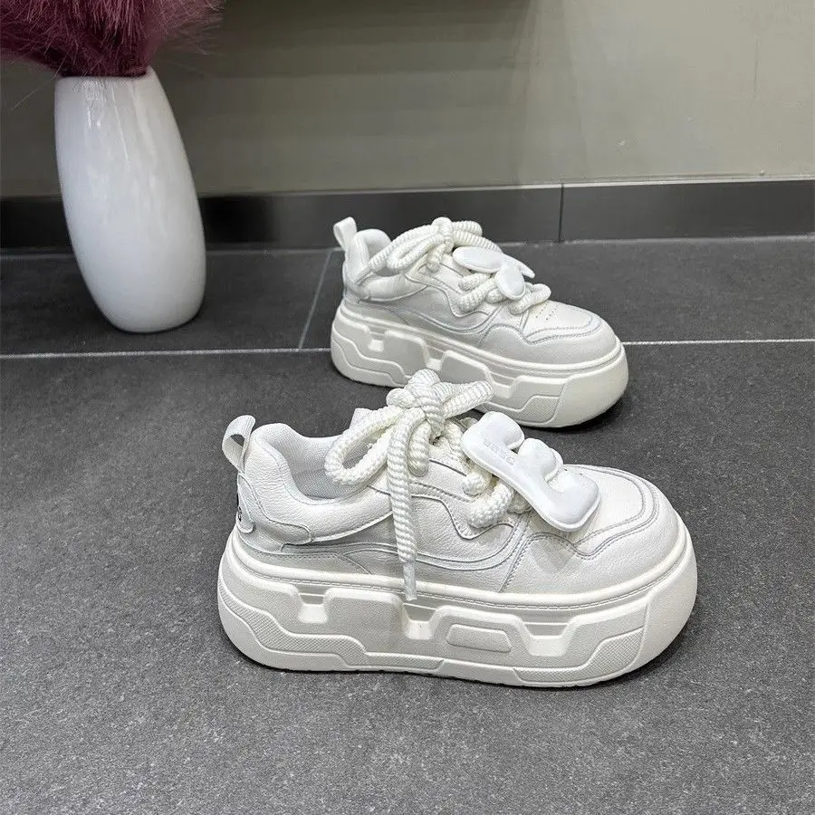 

Women White Puffy Style Sneakers 2025 Autumn New Breathable Non Slip Platform Thick Sole Versatile Sports Casual Shoes