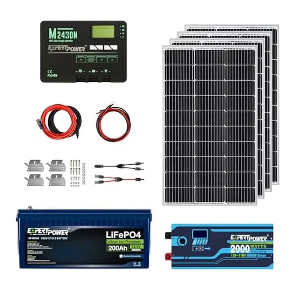 12V LiFePO4 Battery Kit 2.5KWH Solar Power System with 400W Panels MPPT Controller 2KW Inverter