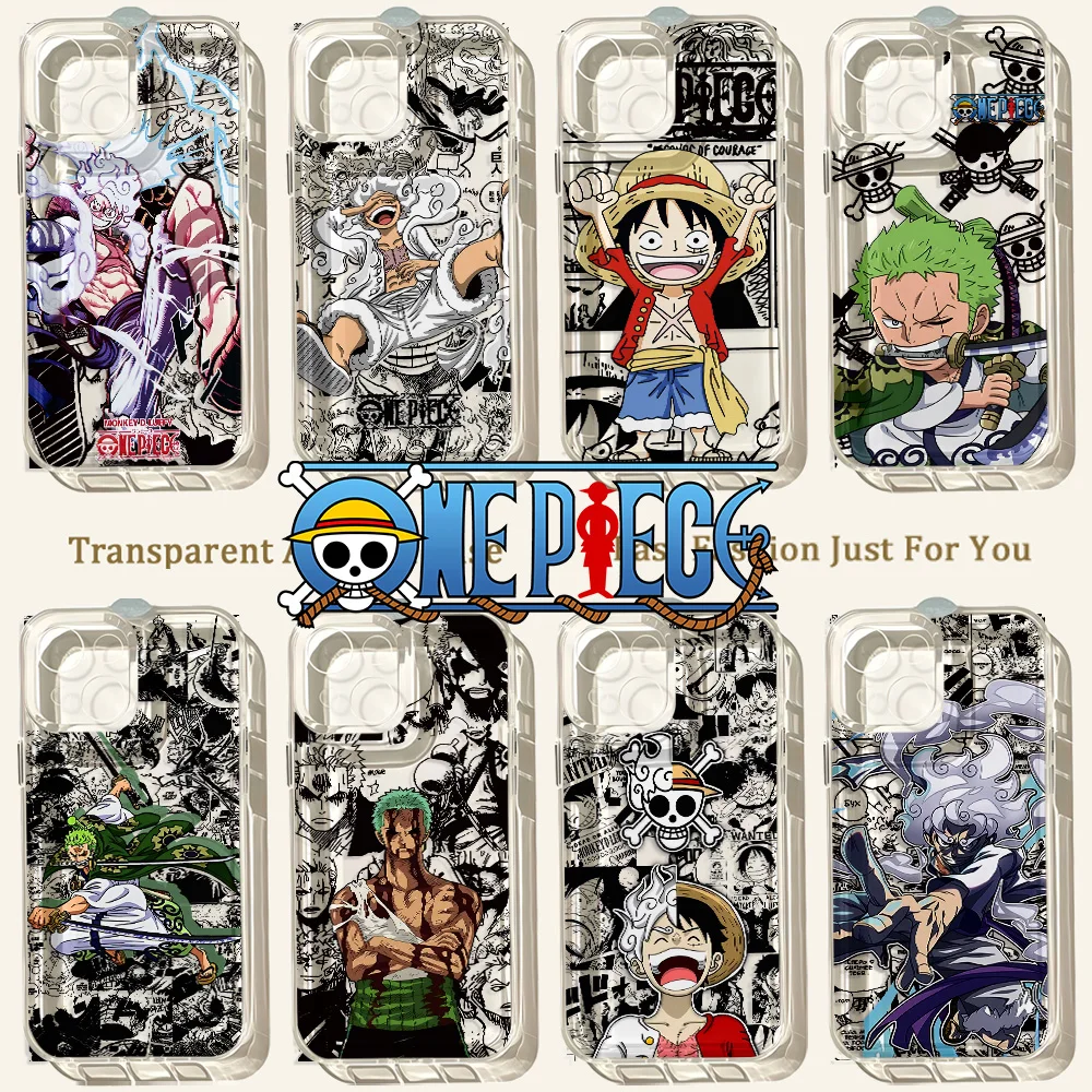 HOT Anime One Piece Handyhülle für iPhone 17e 17 16 16e 15 14 13 12 11 Mini Pro Max X XR XSMax Air Plus Transparente Rückseite