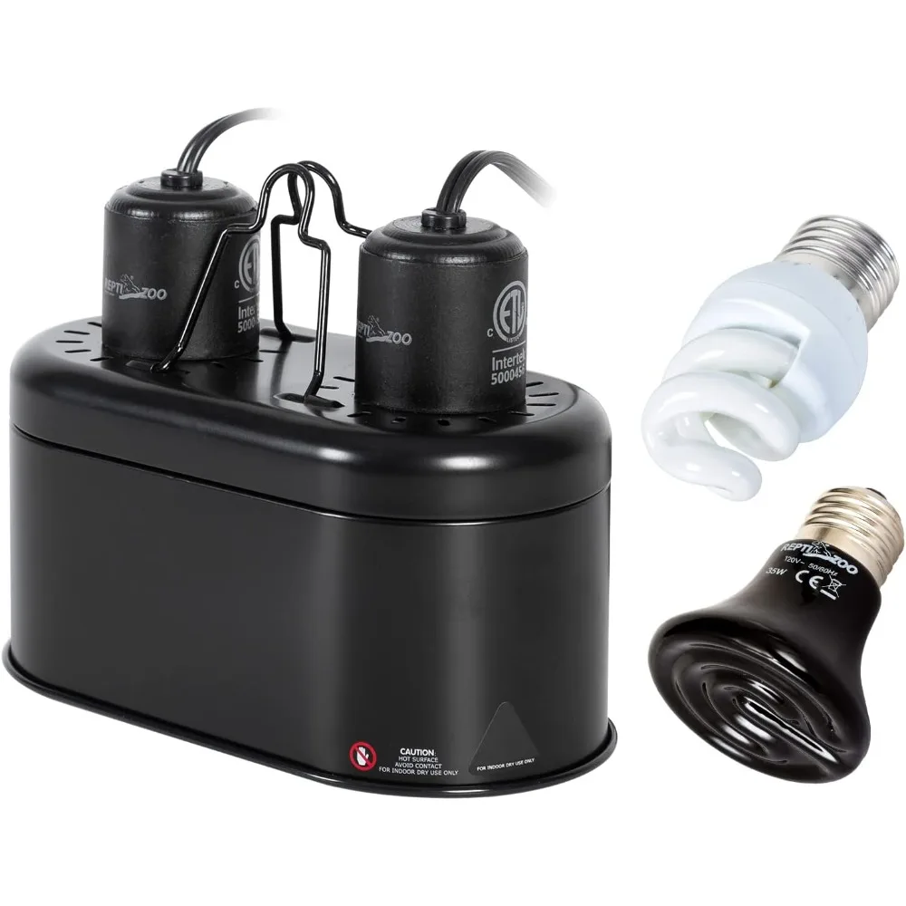 

Dual Nano Dome Reptile Lamp Fixture Combo Pack Includes 5W Mini Fluorescent UVB Light Bulb & 35W Ceramic Heat Emitter Reptile