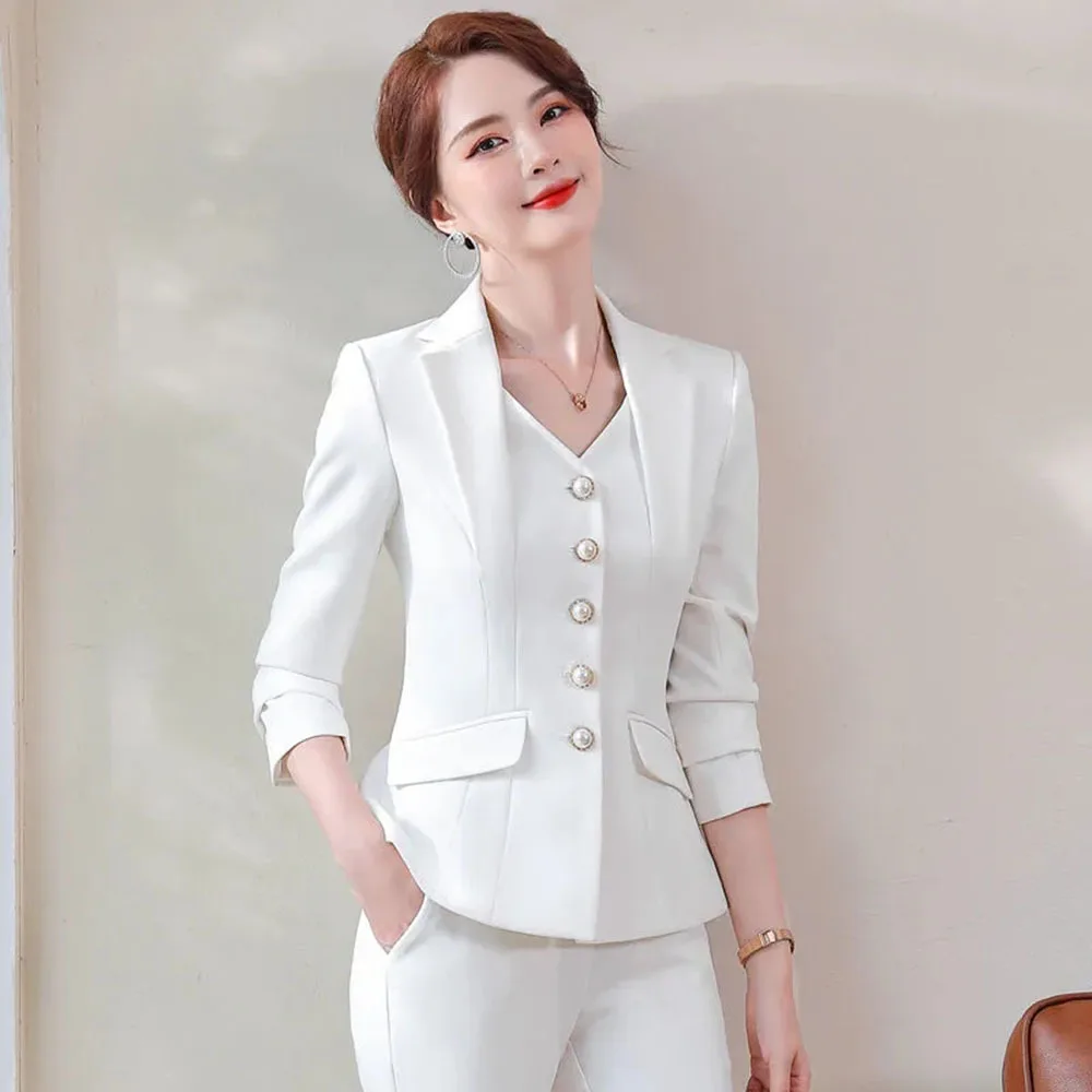 Office Formal Uniform Designs Women Business Suits Pant Suits With Pants Jacket Coat Professional Business Work Wear Blazers Set