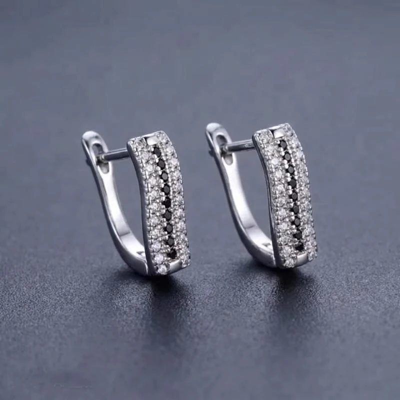 Black Awn Classic Silver Color Round Black Trendy Spinel Engagement Hoop Earrings for Women Jewelry Bijoux I308