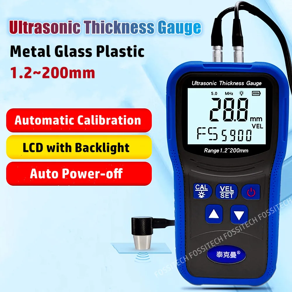 TM130D Handheld Digital Ultrasonic Thickness Tester Metal Alloy Plastic Glass Wall Pipe Thickness Ultrasonic Tester 1mm~200mm