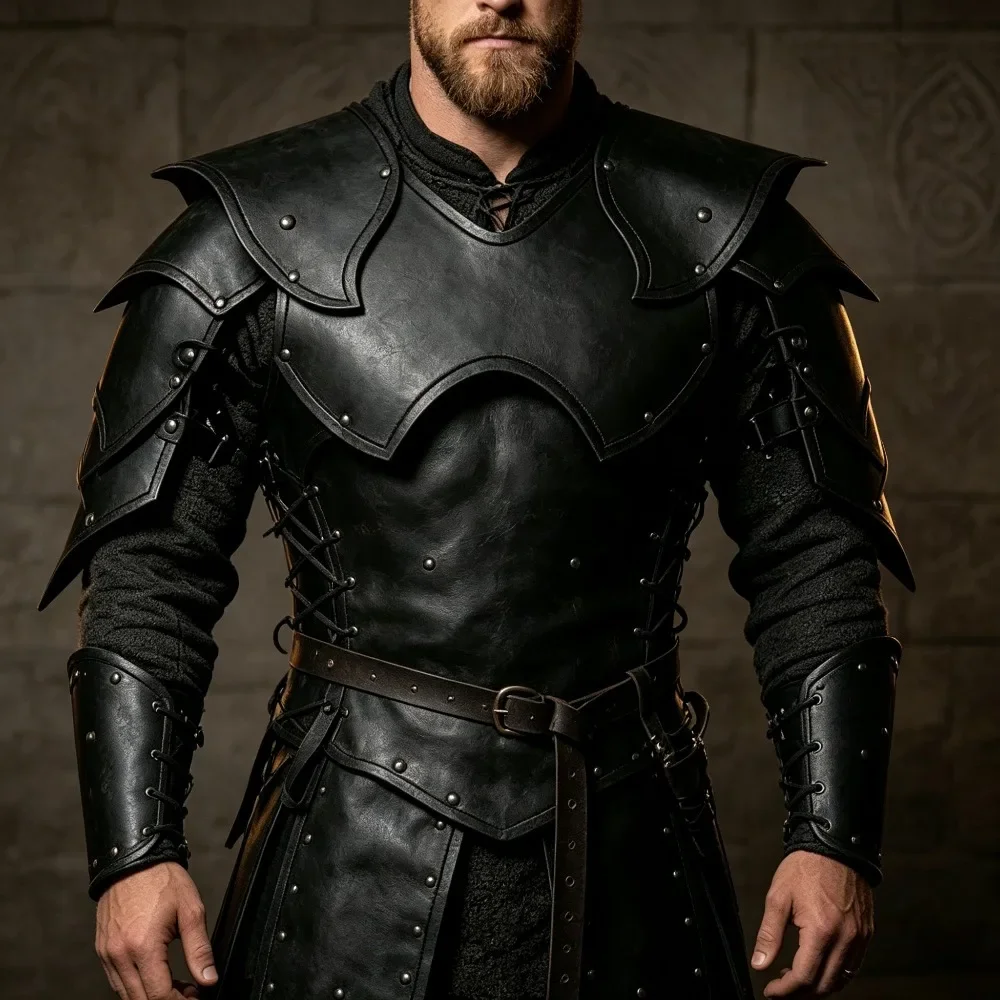 Classic Gladiator Warrior Leather Shoulder Armor Medieval Viking Knight Full Dress Up Cosplay Outfit for Halloween Carnival