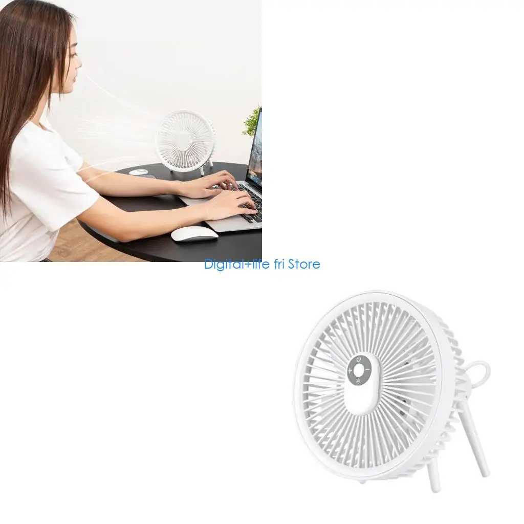 E06D LED Camping Fan Light Outdoor Lantern Fan USB Rechargeable Portable Desk Fan