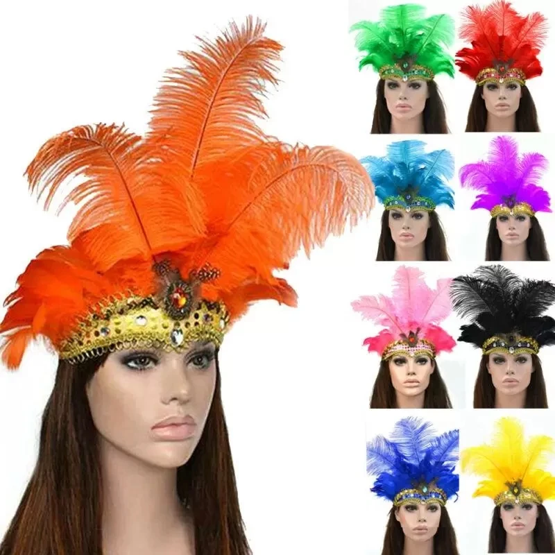 Indian Crystal Crown Feather Headbands Party Festival Celebration Headdress Carnival Headpiece Headgear Halloween New