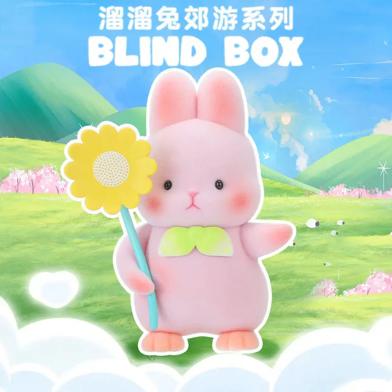 

Новая серия Liuliu Rabbit Blind Box: милые флокированные фигурки кроликов для пикника, кавайные украшения для рабочего стола, игрушки-подарки для девочек, брелоки