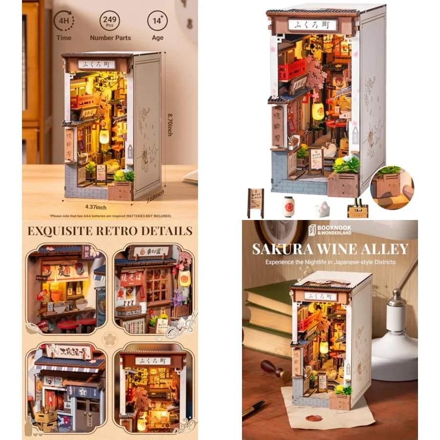 

Japanese Book Nook Kits, DIY Miniature House Kit for Adults 3D Wooden Puzzle, Bookends Bookshelf Diorama Creative Decorative Cr