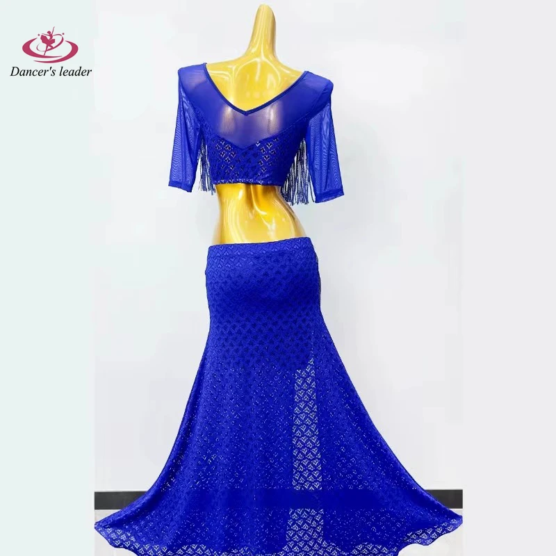 Belly Dance Competition Practice Clothing Splicing Tassel Embroidered Long Skirt Performance American Style Dress