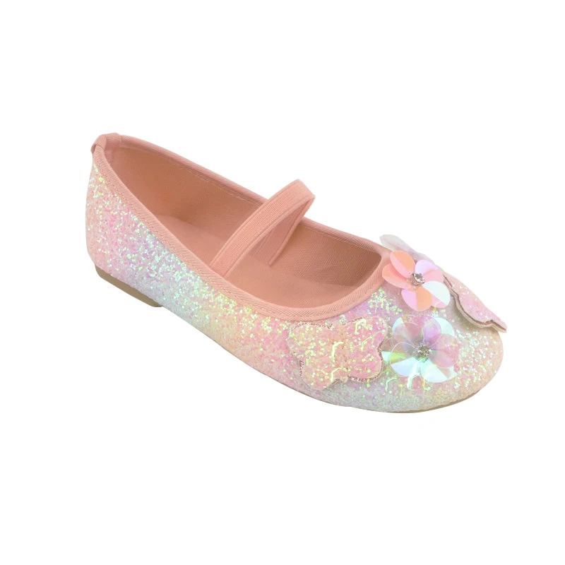 2024 ragazze colorate lucide glitter balletto sequenza laser decorazione fascia elastica punta tonda scarpe da festa piatte