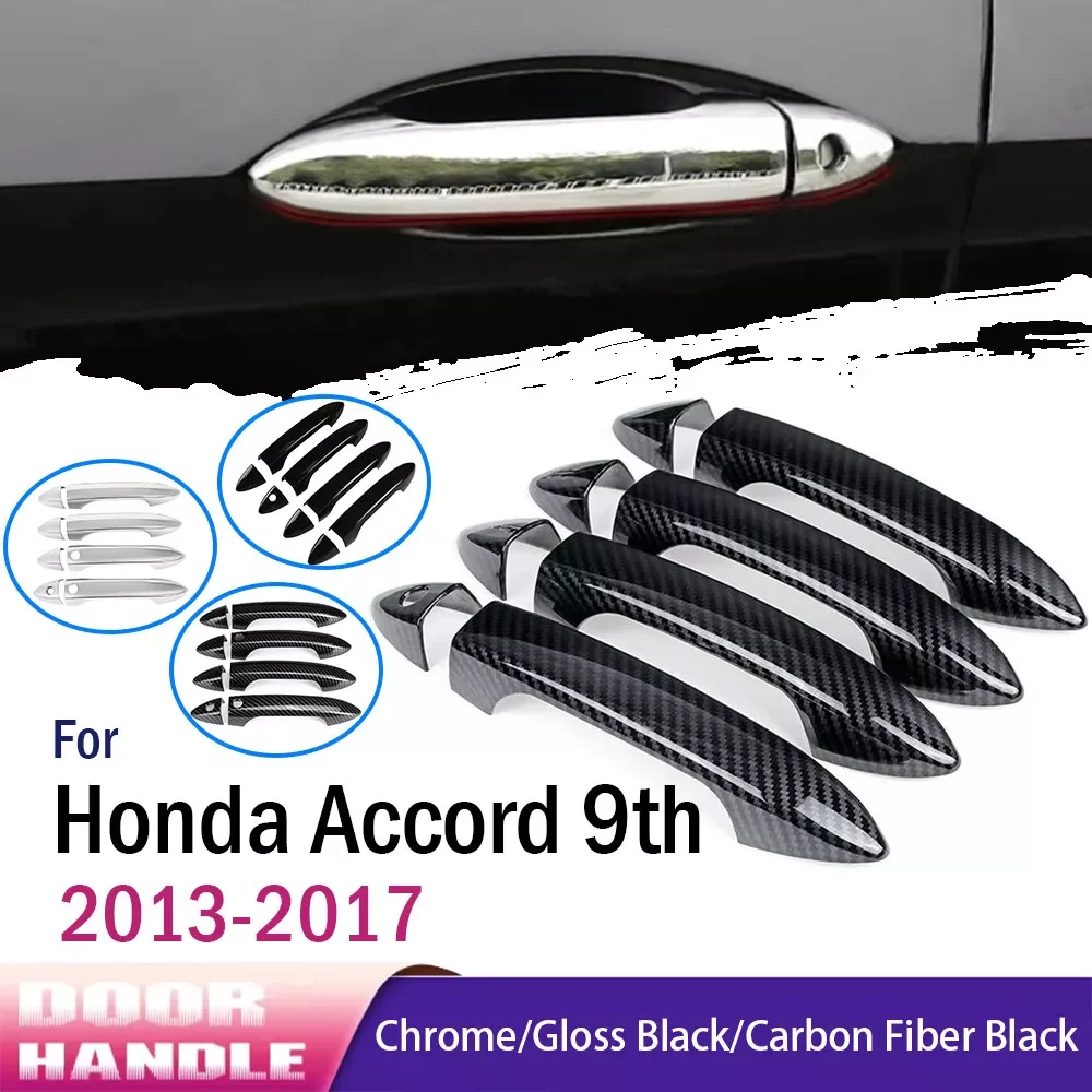 

For Honda Accord 9th Sedan 2013-2017 Car Sticker Carbon Fiber Style Silver Exterior Door Handle Moulding Cover Trim Decor ABS