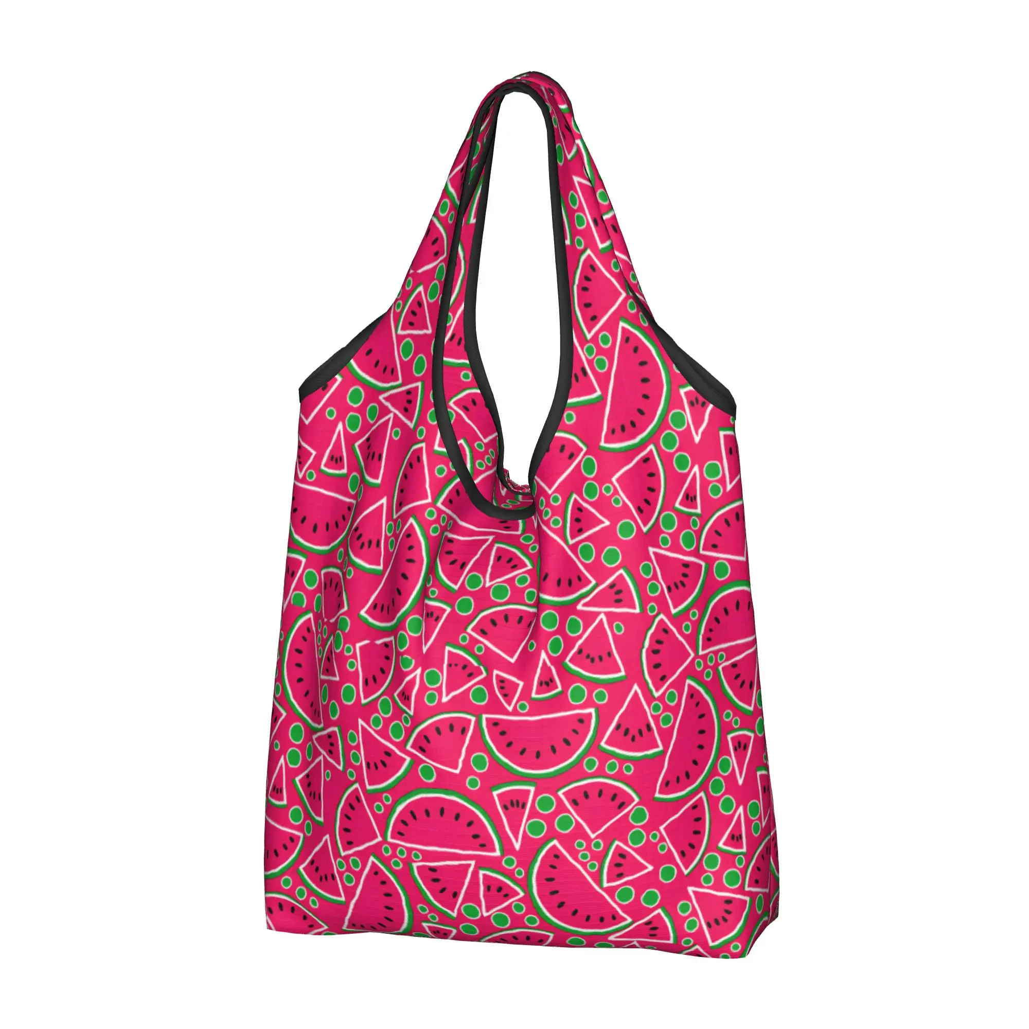 Recycling Flat Design  Watermelon   Shopping Bag Women Tote Bag Portable Tropical Fruit  Grocery Shopper Bags