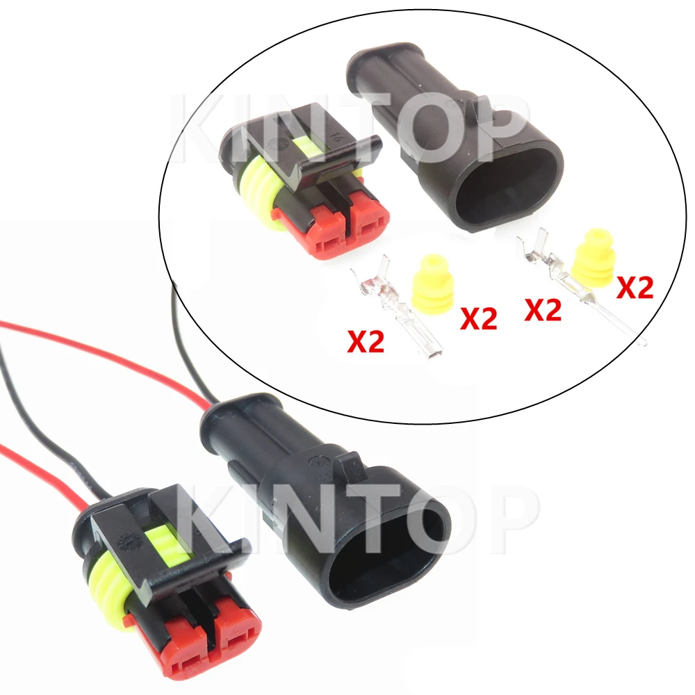 

1 Set 2 Pins Car Plastic Housing Unsealed Socket With Wires 282104-1 282080-2 AC Assembly Auto Wiring Terminal Sealed Connector