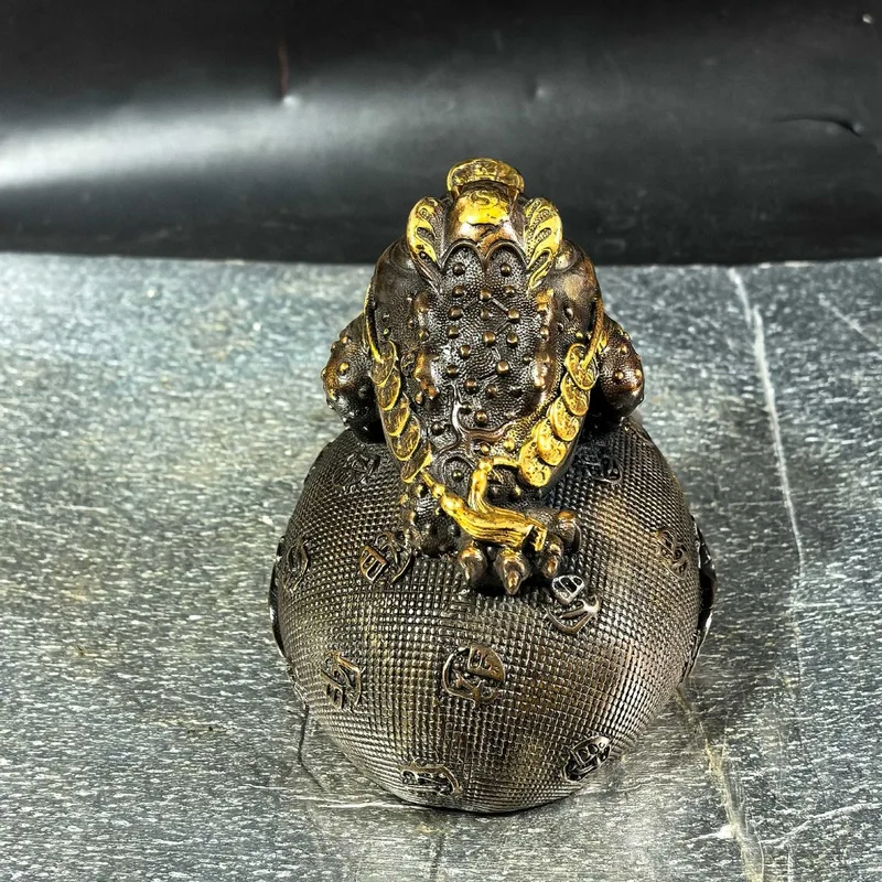 Copper Money Bag Three-Legged Ornament Brass Golden Toad for Shop and Home Cashier Counter