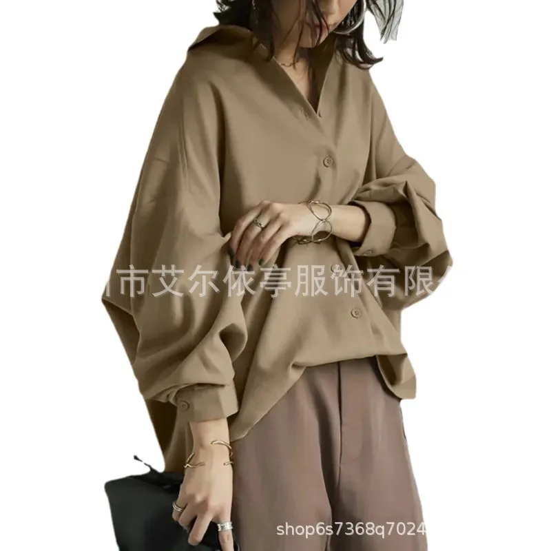 Американская европейская новая мода 2025 г., женские однотонные рубашки с отложным воротником и длинными рукавами, повседневные модные свободные женские рубашки