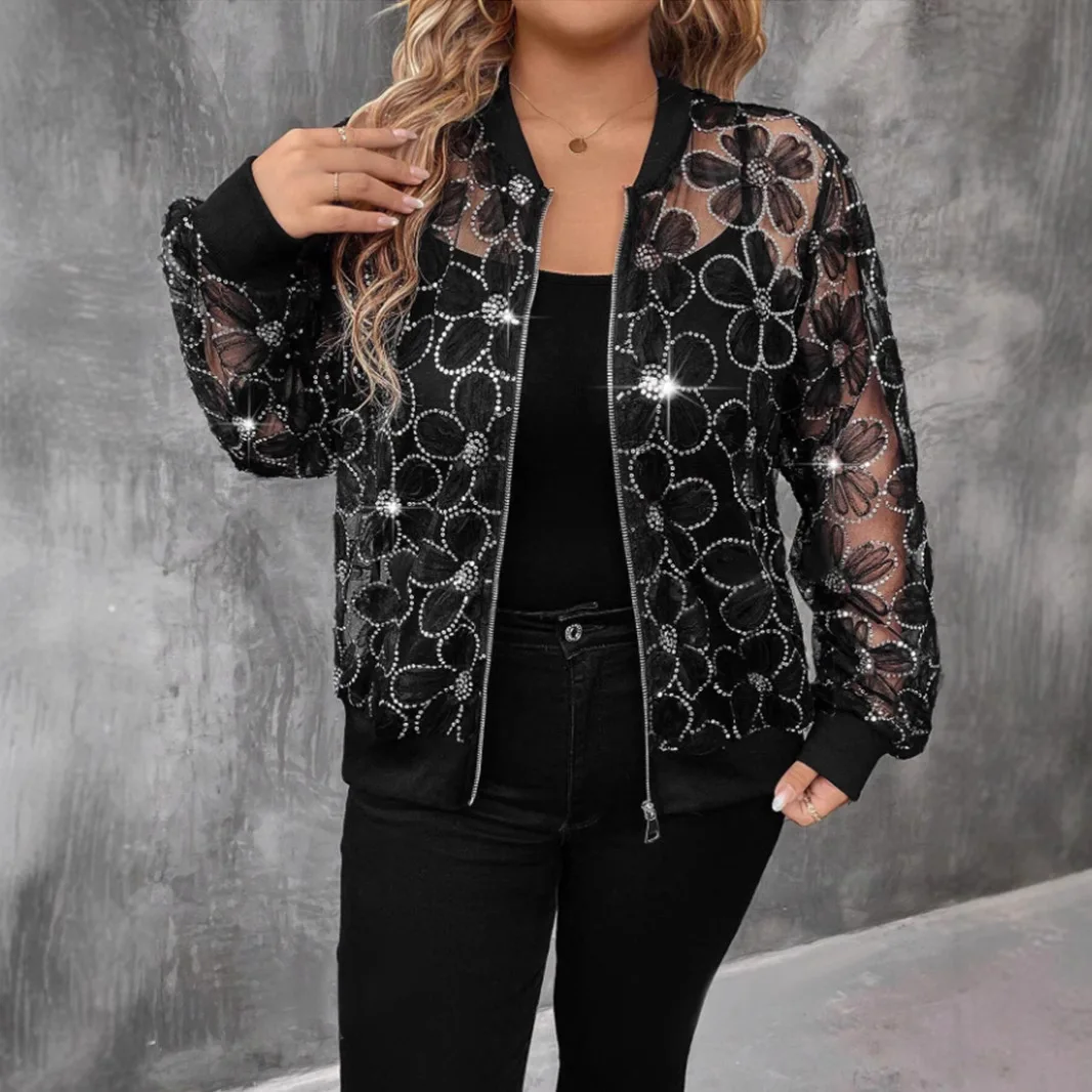 Kardigan z cekinami, zapinany na zamek, odzież wierzchnia chroniąca przed słońcem, długie spodnie z niskim stanem, cienki letni nowy płaszcz damski.