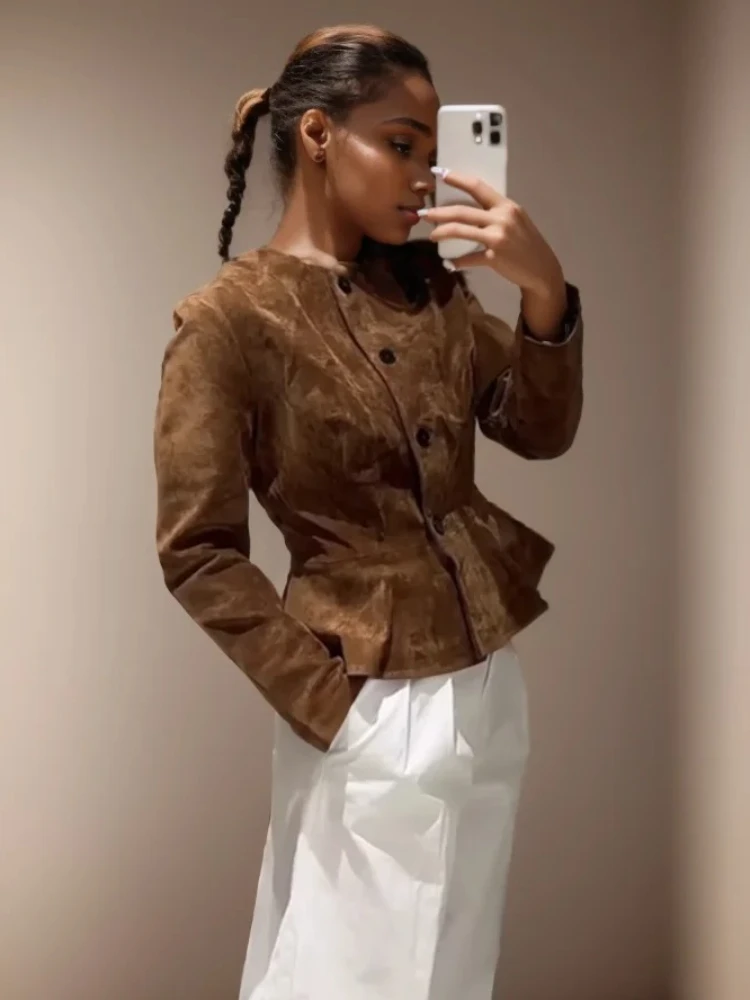 

Street Autumn Suede Jackets Women Tops Coats 2025 New Fashion Women's Simple Casual Suede Jacket Coat Women Clothing