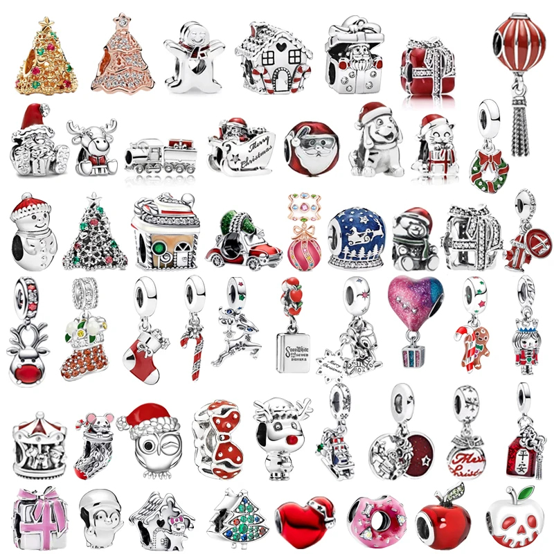빨간 코 순록 진저 브레드 남자 펜던트 크리스마스 트리 매력 비즈 맞는 원래 유럽 925 실버 팔찌 DIY 쥬얼리 선물