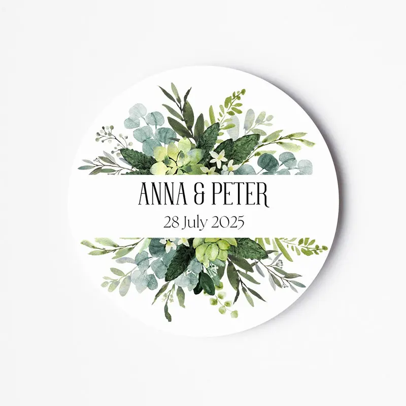 Custom Text Wedding Label Stickers Personalized Bride and Groom Names, Wedding Favors, Plant Stickers