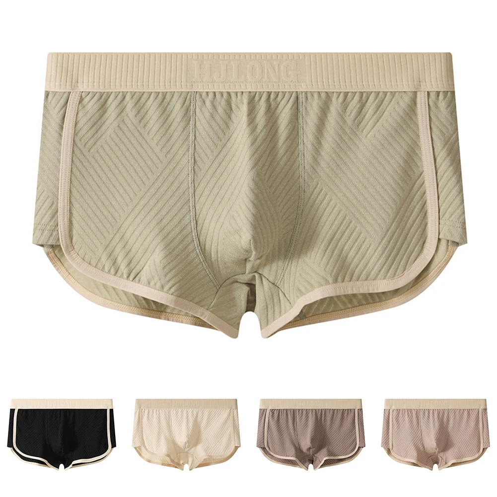 Gerippte Herren-Boxershorts mit niedrigem Bund, dehnbar, atmungsaktiv, Unterwäsche, Badehose, Shorts, Herren-Bikini-Badebekleidung, Homewear, solide, weiche Unterhose