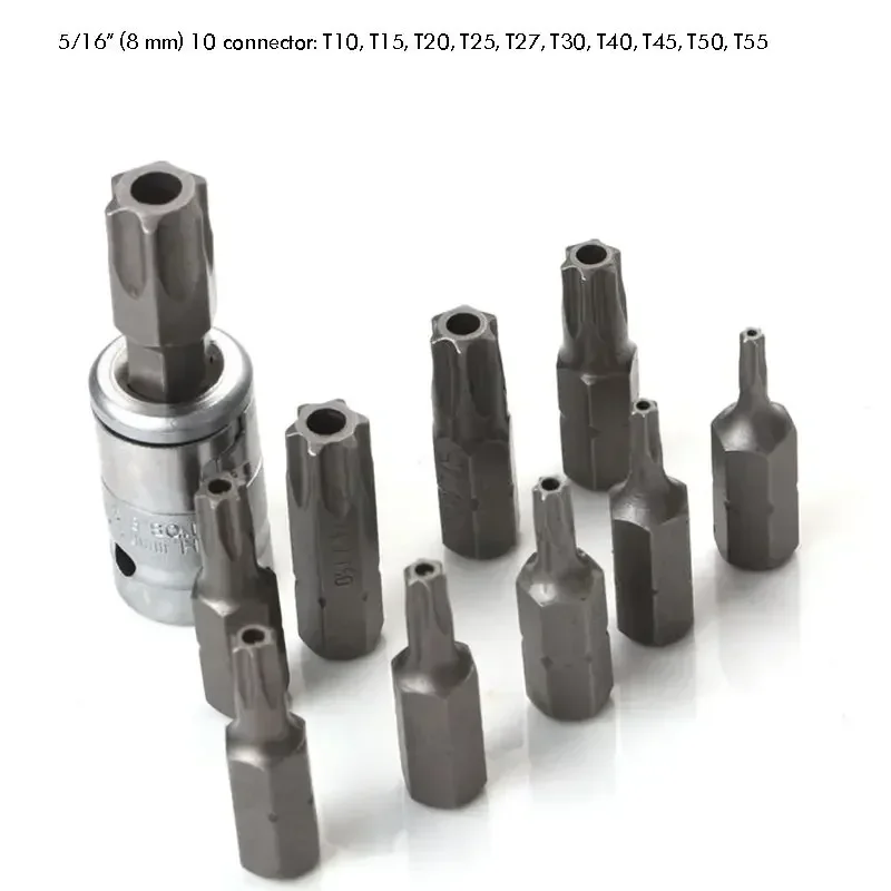 3/8 Inch & 5/16 Inch Drive Bit Socket Set 34 Piece Torx Bit & External Star Socket Set with Carrying Case, (T10-T60, E4-E20)