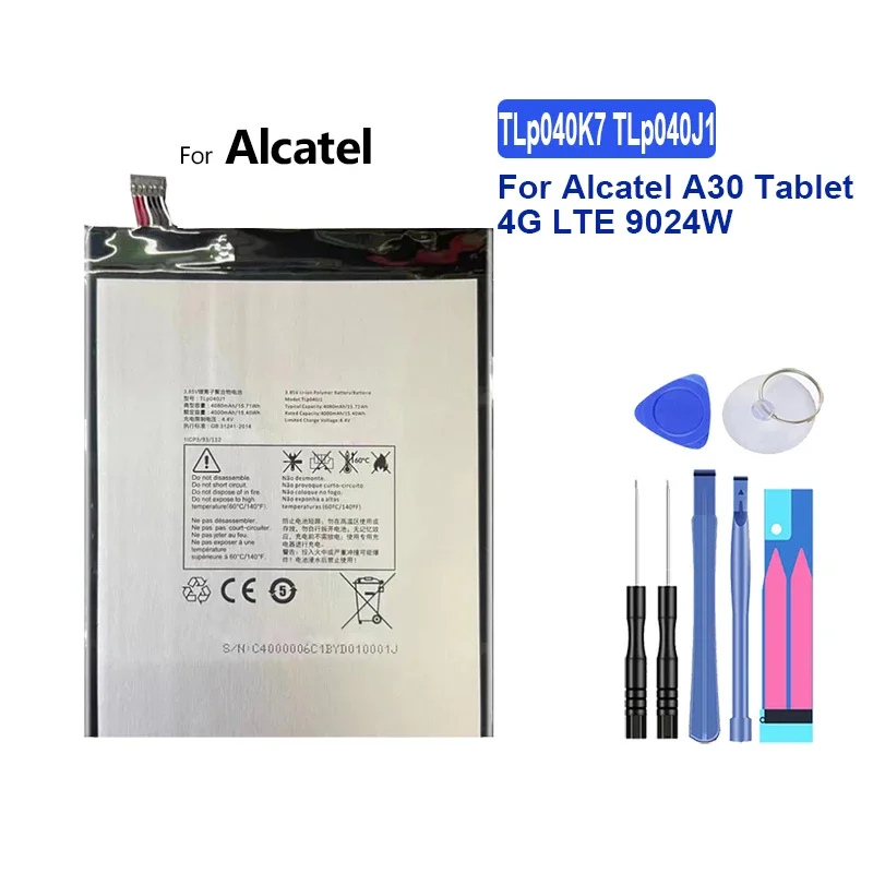 

Сменный аккумулятор TLp040K7 TLp040J1 емкостью 4080 мАч для планшета Alcatel A30 4G LTE 9024W 8,0 дюйма/для Joy Tab 9029Z
