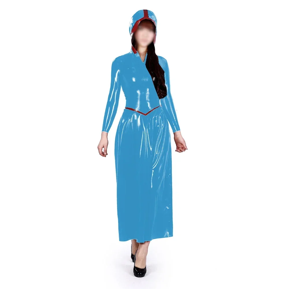 

Long Sleeve Party Dress for Womens Wetlook Hooded Long Dress Nightclub Fit and Flared Vestidos Female Front Zipper Elegant Dress