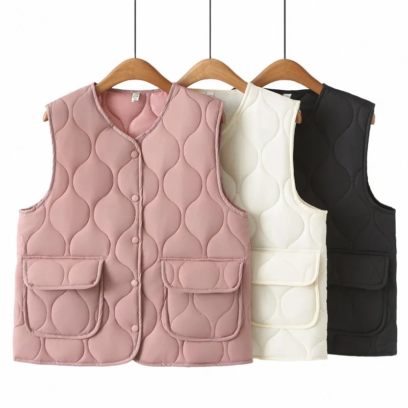 Parka da donna taglie forti Autunno Inverno Nuovo gilet senza maniche imbottito in cotone trapuntato a forma di zucca sottile allentato 5211