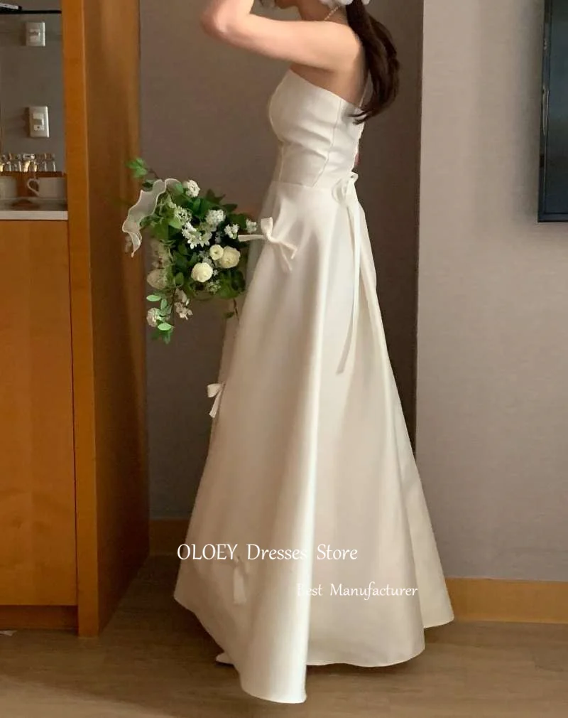 Oloey einfach schwarz eine Linie Korea Hochzeit Fotoshooting Kleider träger lose Bowknot knöchel lange Brautkleider formelle Party kleid