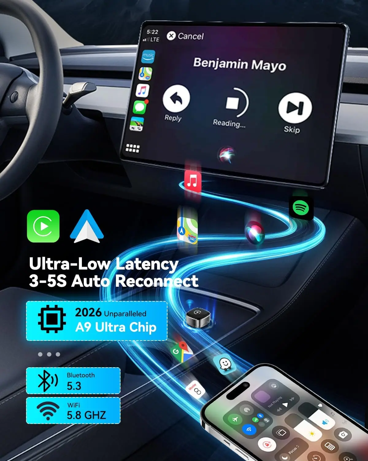 2026 Ultra Mini Wireless Carplay Adapter for iPhone & Android Auto USB for Apple Car Play Dongle Plug & Play for iOS , Android - view 6