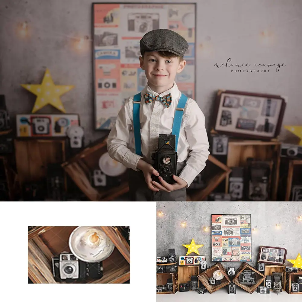 

Vintage Camera Photography Backdrop Kids Boys Birthday Photocall Decors Child Baby Cake Smash Studio Backgrounds