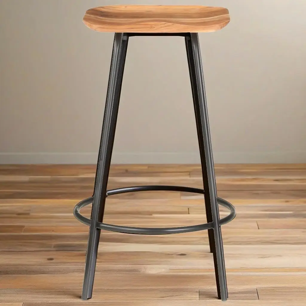 Set of 2 Solid Acacia Wood Bar Stools - Modern Comfortable Seating for Home or Kitchen