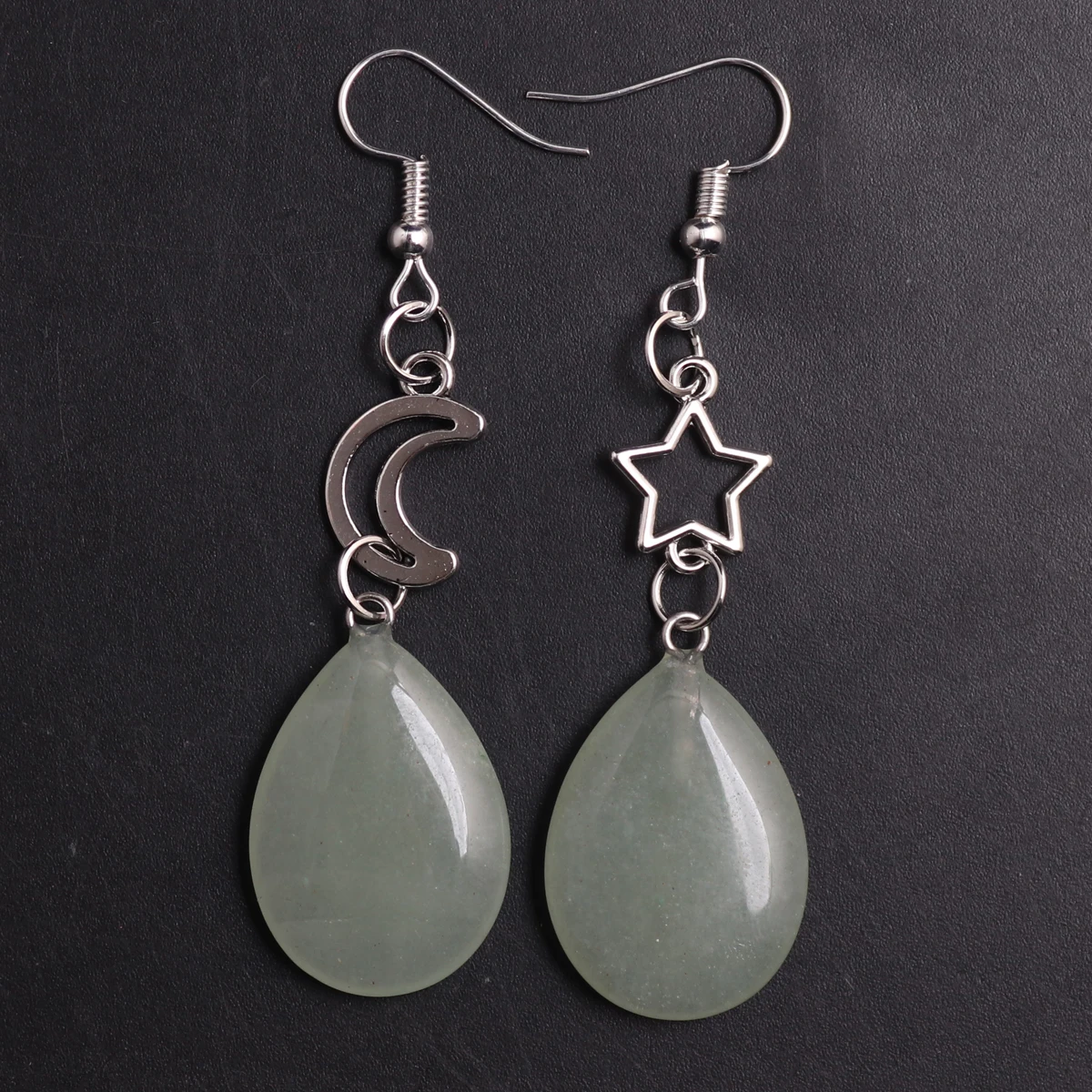 1Pair Bohemia  Dopamine Color Water Drop Natural Crystal Stone Rose Quartz Moon Sun Alloy Long Healing Earrings Jewelry