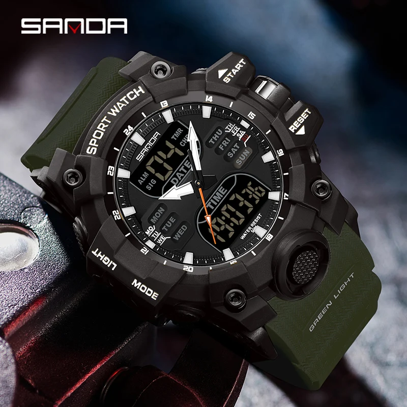 SANDA Fashion Men Electronic Watch Luxury Sports LED Digital Quartz Alarm Clock Outdoor Military Date Wrist watch 50M Waterproof