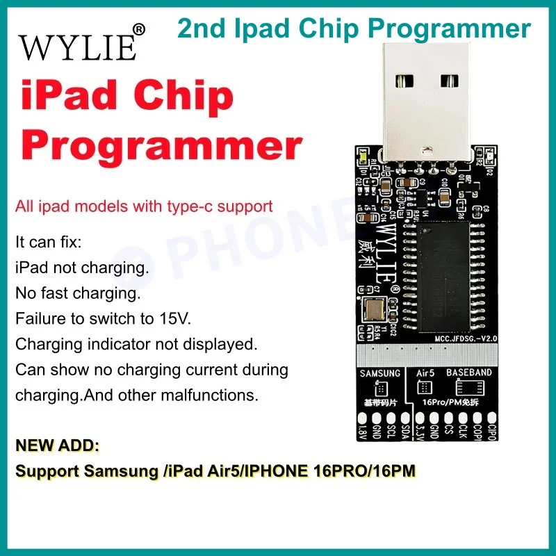 WYLIE 2nd Malfunction Repair Programmer for IP16PRO/16PM/SAM/ Ipad Air 5 all Models with Tyc Charging Fast Reading Quick Repair