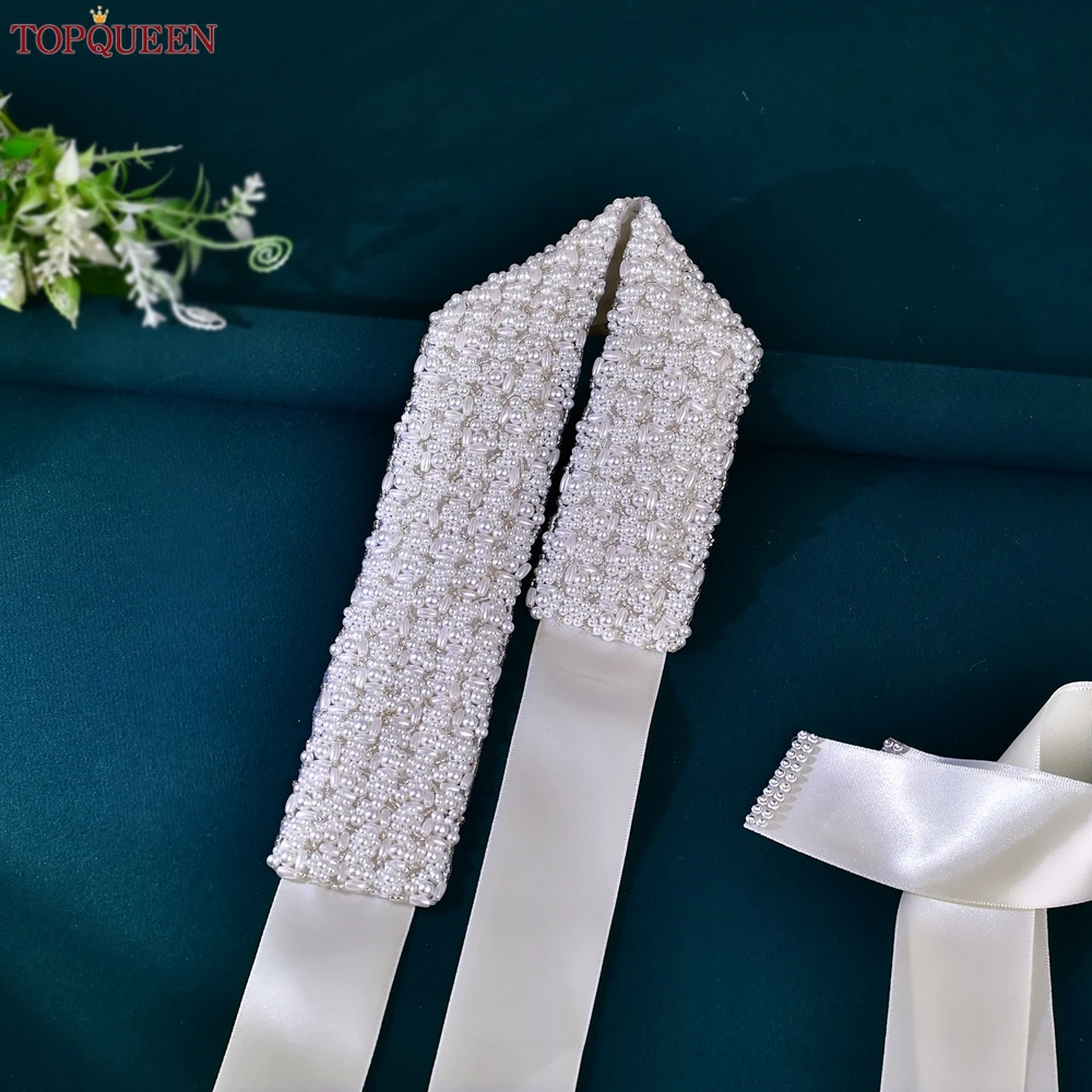 

TOPQUEEN Pearls Bridal Belt for Women Wedding Dresses Sash Bridesmaid Belts Daily Handmade Beads Plus Size Bead Wholesale S20