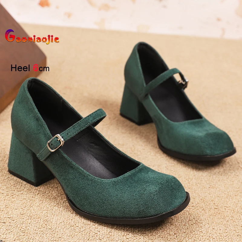 

New Coarse Heel Women Pumps Fashion Solid Color Square Head Plus Size Single Shoes Foreign Trade Versatile Commuting Lady Shoes