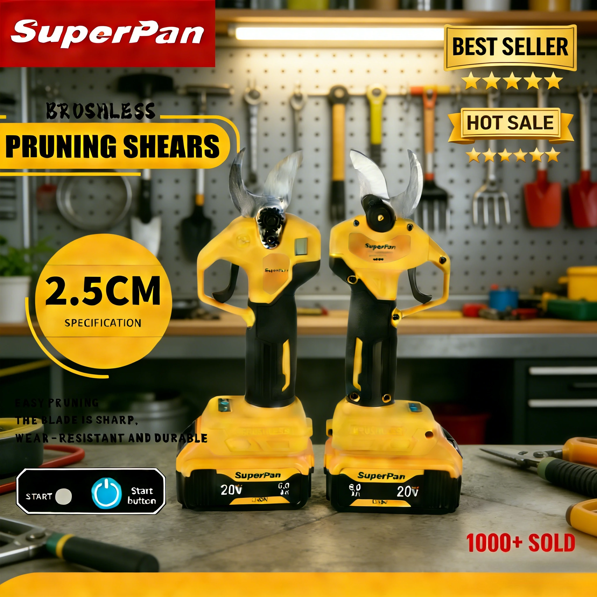 

SuperPan Cordless Battery Pruning Shears, 4 Gears & Brushless Motor, for Garden & Flower Trimming for dewalt 20V battery pin