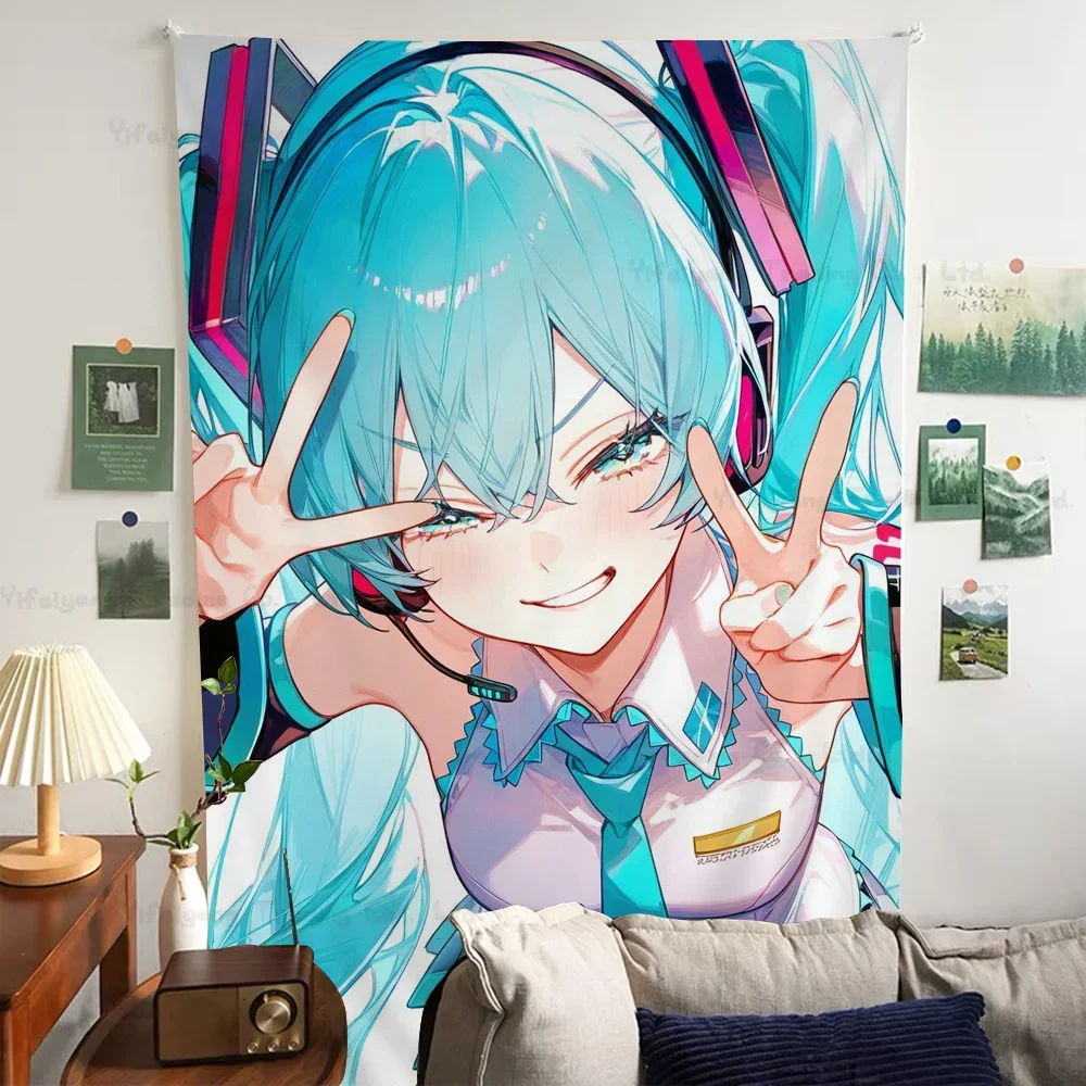 Virtual Idol H-Hatsunes M-MikU Printed Large Wall Tapestry Indian Buddha Decoration Witchcraft Bohemian Hippie Decor Blanket